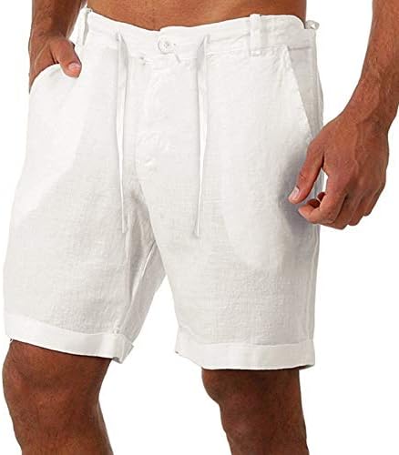 Ymosrh Erkek Spor Şort Erkekler Pamuk Keten Rahat Pantolon Düğmeleri Bağlama Bel Cepler Kısa Pantolon Koşu Şort