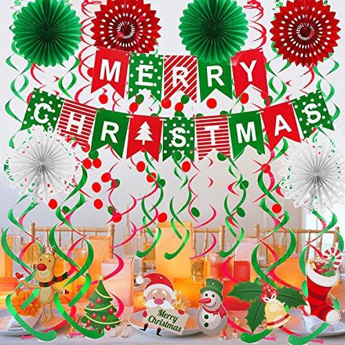 FECEDY Merry Christmas Afiş kağıt yelpaze Çiçek Daire Konfeti Noktalar Asılı Çelenk Ve Girdap Flamalar Noel Ağacı Noel Kardan