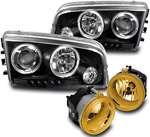 ZMAUTOPARTS 2006-2009 Dodge Şarj cihazı Halo LED Projektör Farları Sarı Sis Farları-Siyah