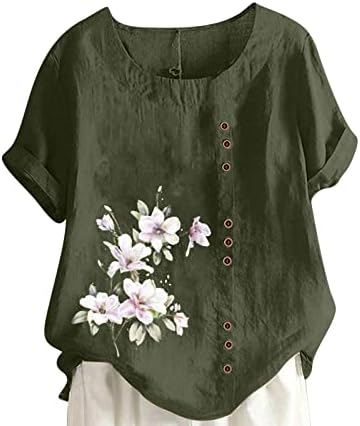 Casual Tişörtleri Bayan Kısa Kollu Ekip Boyun Keten Çiçek Baskı Artı Boyutu Bluzlar T Shirt Bayanlar PO