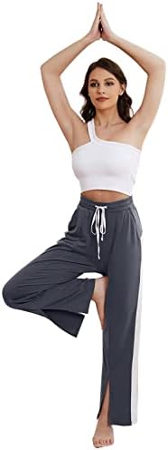 MISSKY kadın Geniş Bacak dinlenme pantolonu Yoga Sweatpants Çizgili Joggers Cepli