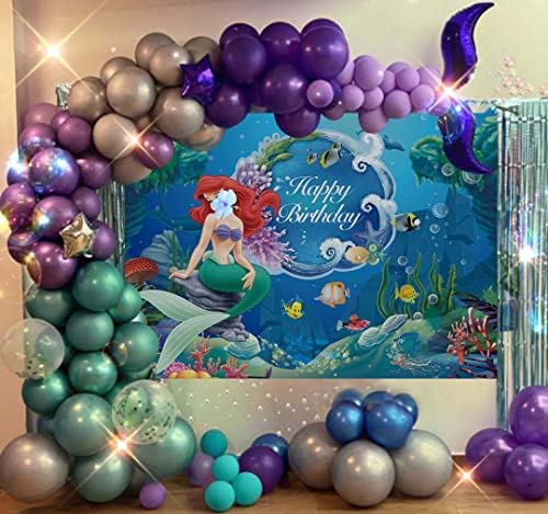 Mermaid Doğum Günü Backdrop Deniz Altında Mermaid Doğum Günü Backdrop Mermaid Prenses Doğum Günü Partisi Arka Plan 5x3ft