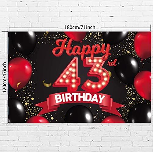 Mutlu 43rd Doğum Günü Kırmızı ve Siyah Afiş Zemin Süslemeleri Balonlar Tema Dekor Kızlar Kadınlar için Prenses 43 Yaşında