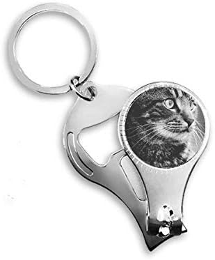 Siyah beyaz kedi profili vahşi hayvan tırnak makası yüzük Anahtarlık şişe açacağı Clipper