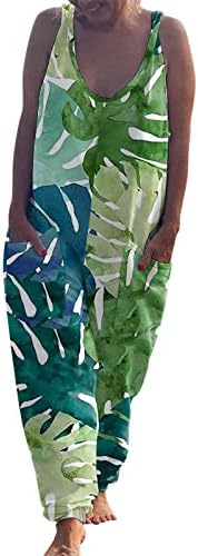 Akşam yemeği Takım Elbise Kadın Kadın Yaz Gevşek Rahat Kolsuz Baskılar Tulumlar Uzun Pantolon Romper Tulum Cepler ile
