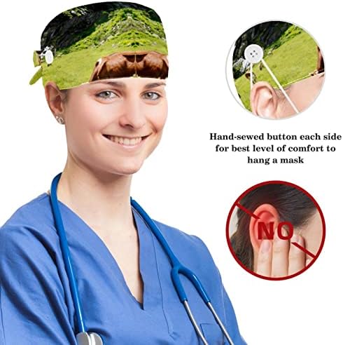 Cerrahi Kap Kabarık Kapaklar çalışma kapağı Düğmeler ve Yay ile Saç Scrunchie Kadınlar için, Uzun Saç, İnek Otlatma Alanı
