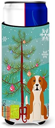 Caroline's Treasures BB4235MUK Merry Christmas Tree İngilizce Foxhound İnce kutular için Ultra Hugger, Soğutucu Kol Hugger