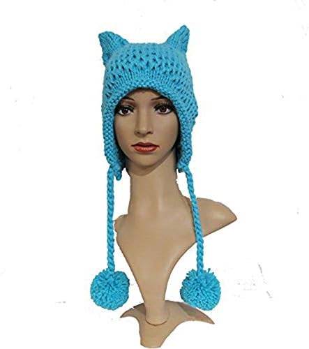 ALLDECOR Sıcak Pembe Kedi Kedi Bere kadın Mart Örme Şapka Pom Pom Kulak Kapağı