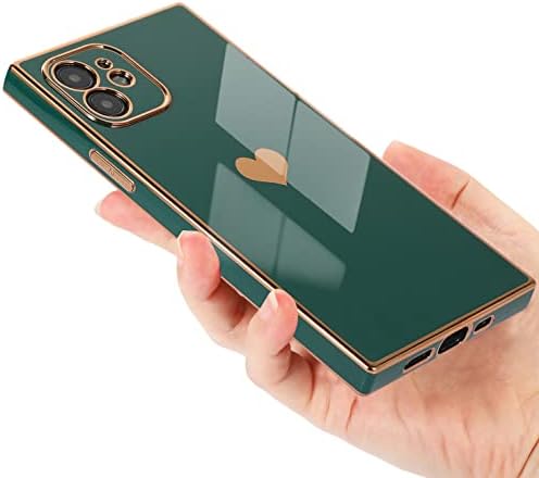 IKWZ Kare iPhone 12 Durumda Kadınlar için Sevimli Altın Elektrolizle Kenar Darbeye Dayanıklı Yumuşak TPU Kalp Durumda iPhone