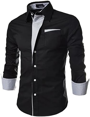 DGKaxıyaHM erkek Temel Gömlek Kontrast Çizgili Yaka Elbise İnce Splice Uzun Kollu Yaka Gömlek Düğme Aşağı Dikiş Elbise