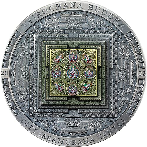 2022 DE Arkeoloji Sembolizm PowerCoin Vairochana Buda Mandala Renkli 3 Oz Gümüş Sikke 2000 Togrog Moğolistan 2022 Antika
