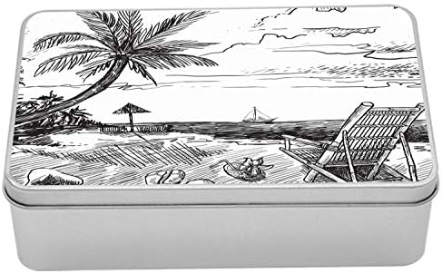 Ambesonne Yaz Teneke Kutu, Palmiye Sandalyeli Plaj Kroki Hindistan Cevizi Yat Tropikal Tatil Seyahat Panoraması, Kapaklı