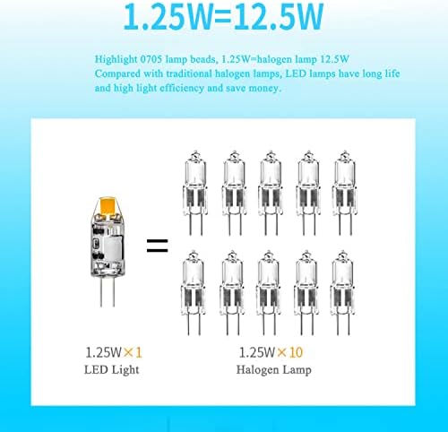 G4 LED Ampuller Günışığı Beyaz 6000 K 12 V JC Bi-Pin Bankası, 1.25 W Eşdeğer 12.5 W Halojen Ampul Olmayan Dim Peyzaj Aydınlatma