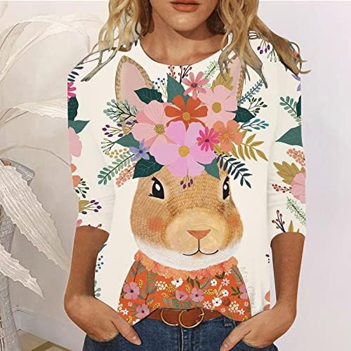 Paskalya tavşanı Gömlek Kadınlar için 3/4 Kollu Scoop Boyun üst Bluz Grafik Baskı Casual Tunik Yaz Tee Gömlek