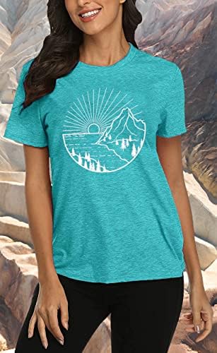 Kadın Yürüyüş Dağ Gömlek Doğa Sunrise Çam Ağacı Grafik Baskılı Kısa Kollu O Boyun Düzenli Fit Egzersiz Casual Tee Tops