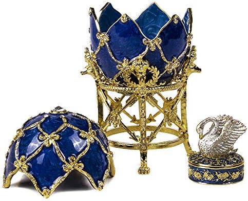 Takı Hediye kolye kutusu Faberge yumurta Kuğu Mavi Emperyal Yumurta Mücevher Kutusu (Orta) 3. 15x7. 1 inç Masa Ivır Zıvır