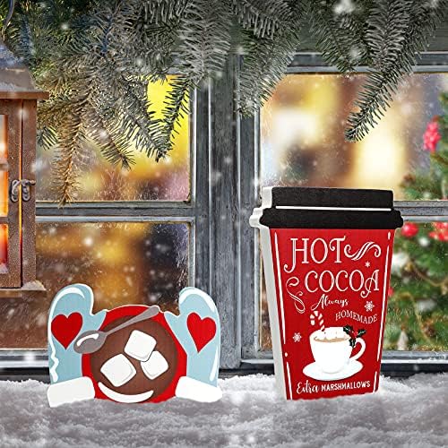 4 Parça Noel Sıcak Kakao Katmanlı Tepsi Dekor Noel Ahşap Işaretleri Sıcak Kakao Dekor Sıcak Kış Masa Ahşap Blok Işareti Zencefilli