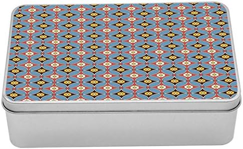 Ambesonne Fas Metal Kutu, Geometrik Bohem Etnik Desenli Orta Doğu Mozaik Motifi, Kapaklı Çok Amaçlı Dikdörtgen Teneke Kutu