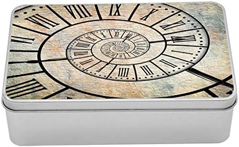 Ambesonne Saat Metal Kutu, Vintage Dokulu Arka Plan Tasarımında Roma Basamaklı Zaman Spirali Zaman Baskısı Geçişi, Kapaklı