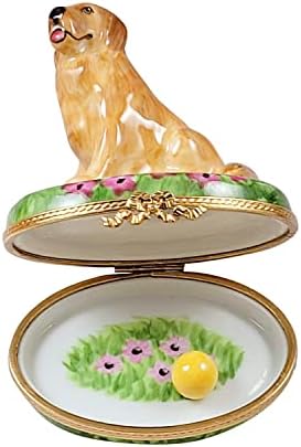 Çıkarılabilir Top Limoges Porselen Kutulu Çiçekler üzerinde Rochard Golden Retriever