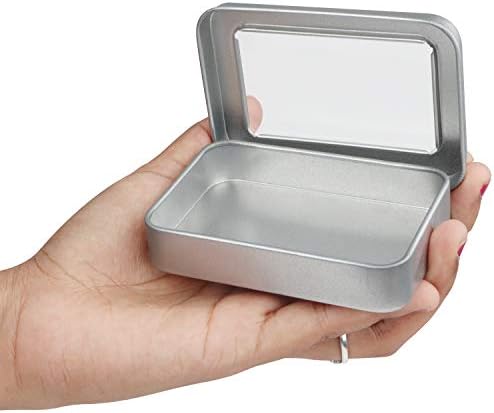 Kapaklı Kurtzy Gümüş Metal Saklama Kutusu (10'lu Paket) - 9 x 6,3 x 1,8 cm / 3,54 x 2,48 x 0,71 inç - Küçük ve Taşınabilir