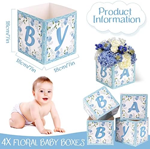 Kolay Sevinç Bebek Duş Centerpieces Boys için Çiçek Mavi Bebek Centerpiece Blove Çiçek Kutuları Parti Düzenleme Favor Blok